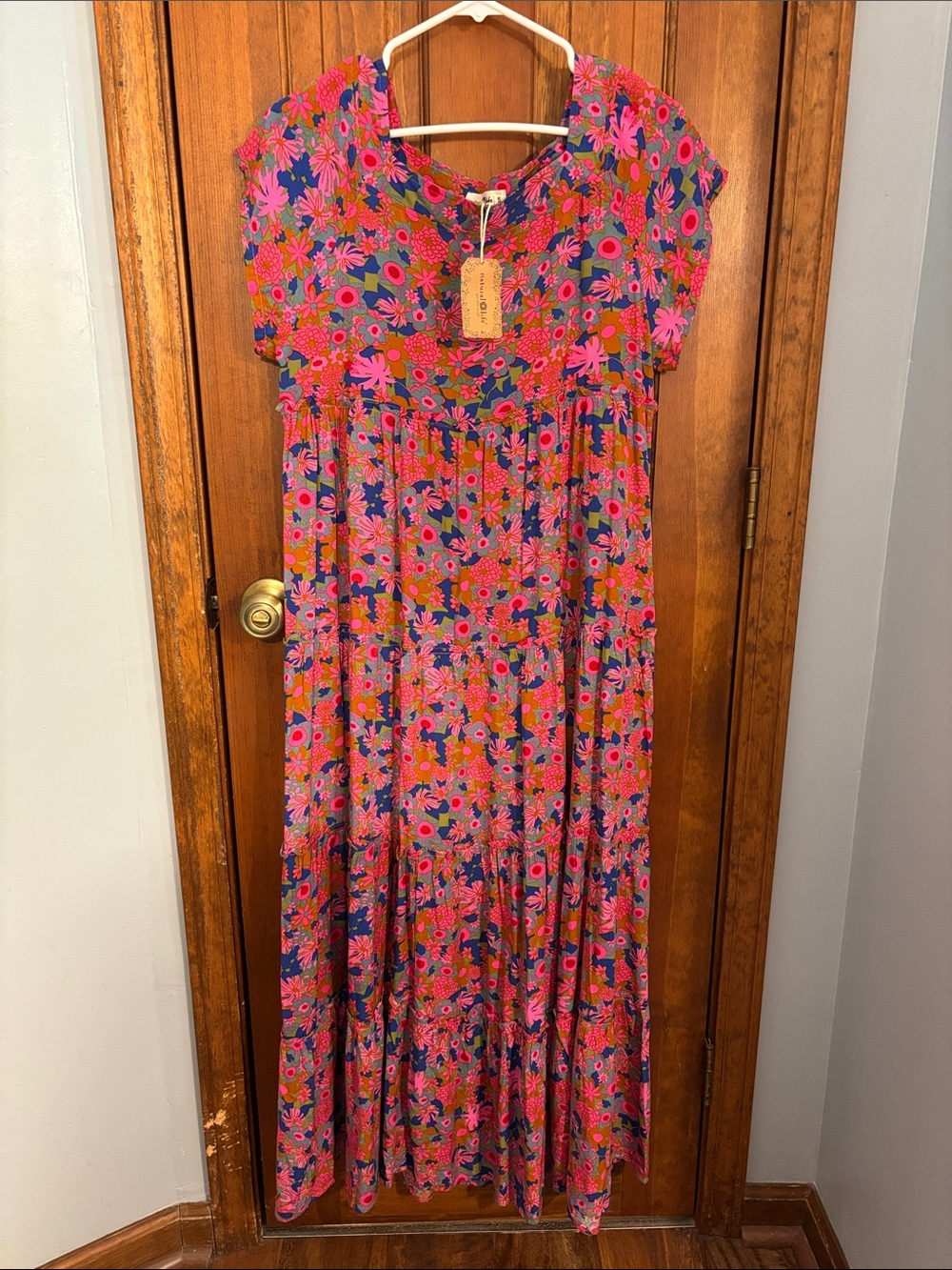 NATURAL LIFE Pink & Navy Floral Tiered Maxi Dress